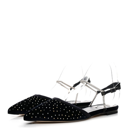 Fendi Velluto Studded Colibri Lite Slingback Ballerina Flats 38 Blue Notte 4 of 10
