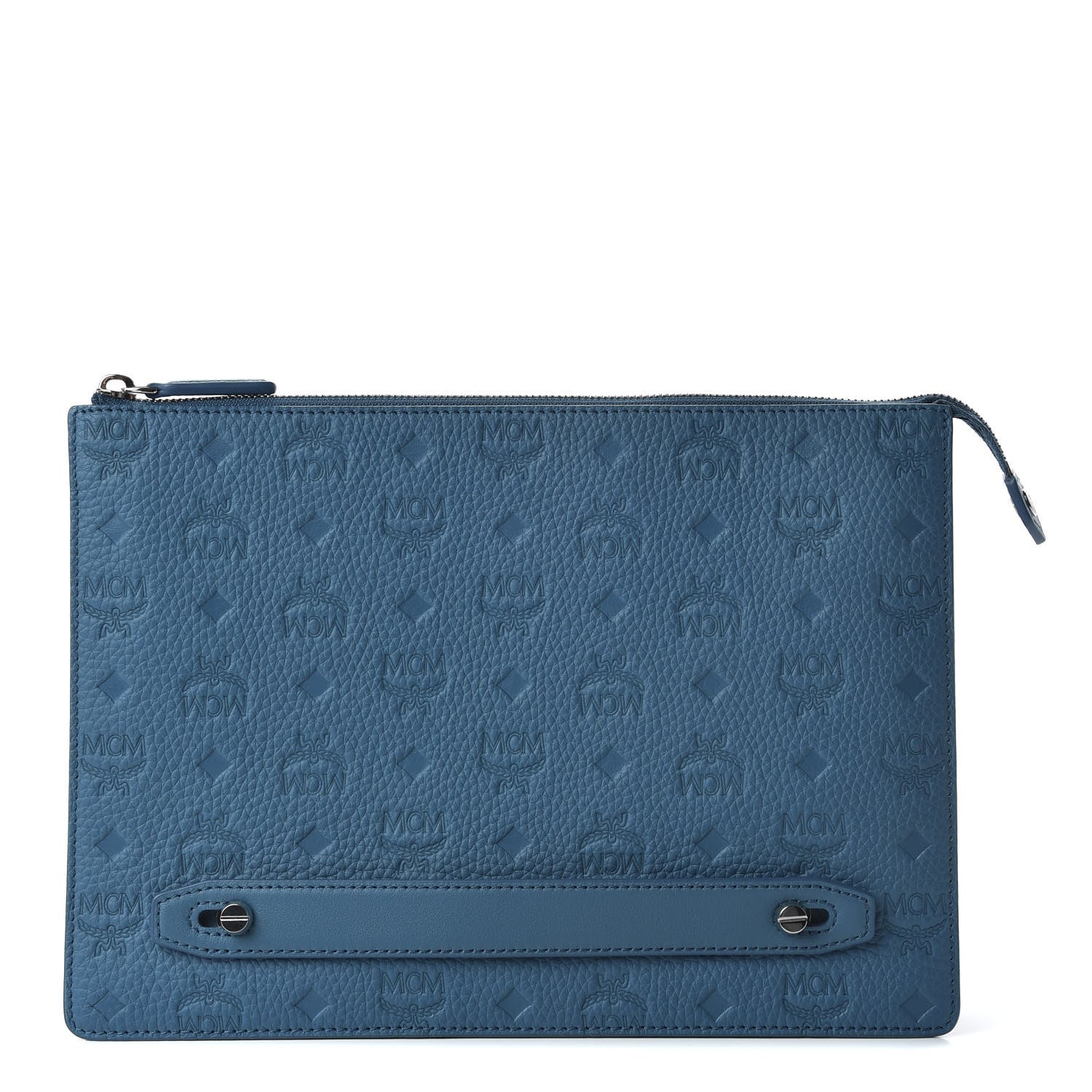 MCM Calfskin Ottomar Monogram Medium Tivitat Document Holder Blue 1 of 6