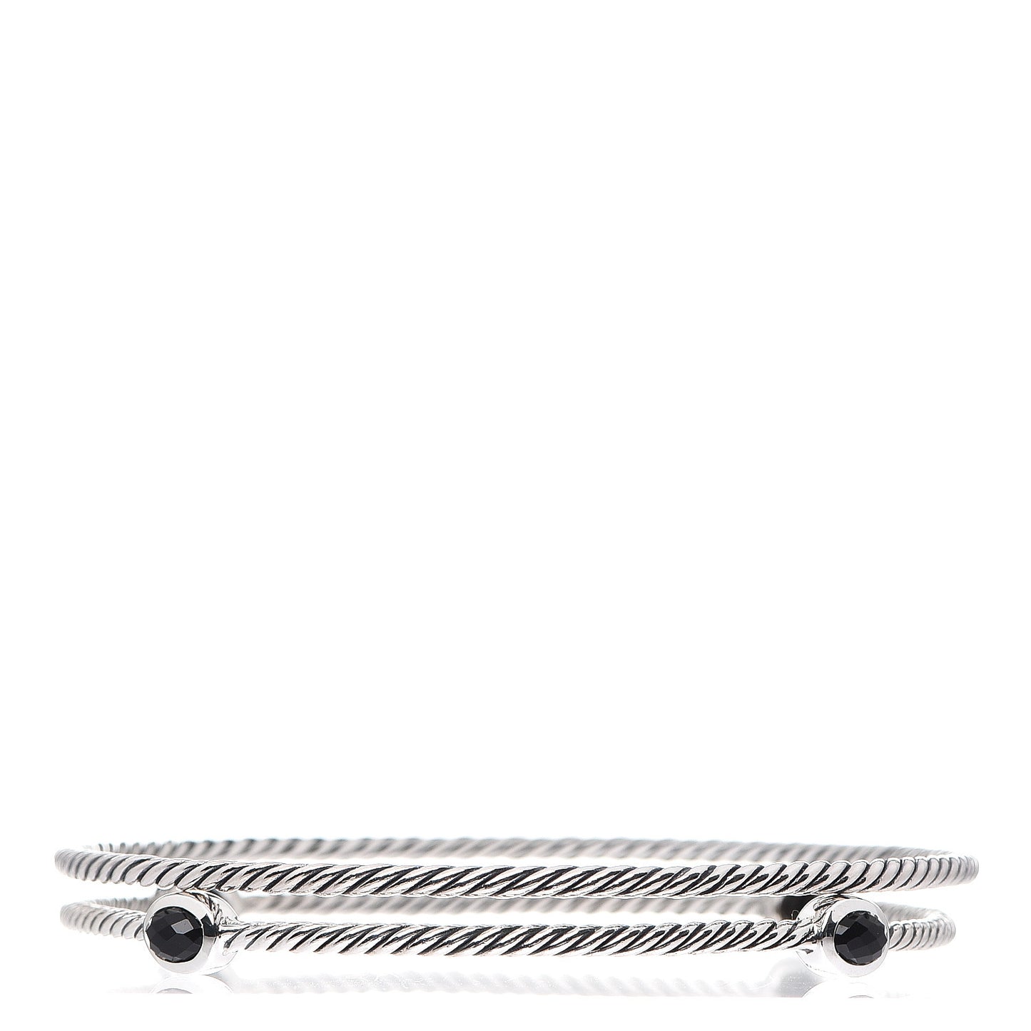 Sterling Silver Black Onyx Color Classics Bangle Bracelet Set of 2