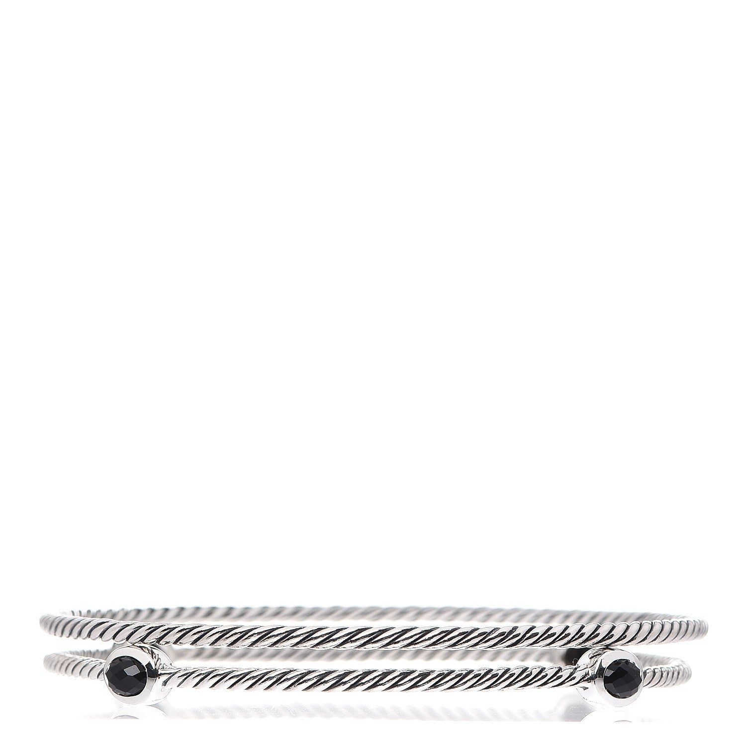 David Yurman Sterling Silver Black Onyx Color Classics Bangle Bracelet Set of 2 2 of 3