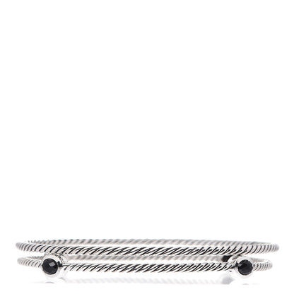 David Yurman Sterling Silver Black Onyx Color Classics Bangle Bracelet Set of 2 2 of 3