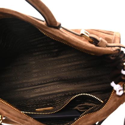 Prada Suede Triangle Medium Bonnie Shoulder Bag Cacao 4 of 9