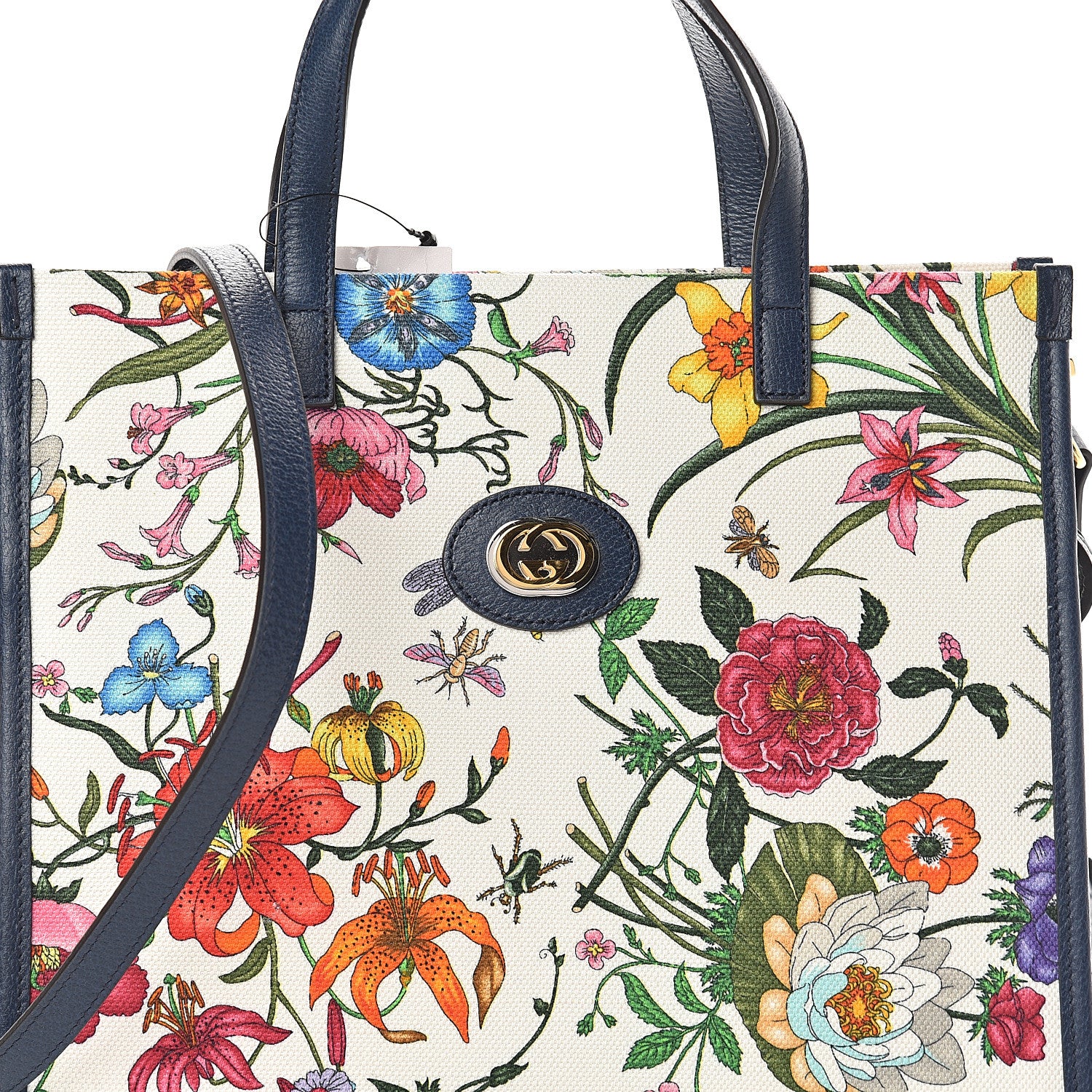 Gucci Canvas Medium Flora Tote White Multicolor Blue Agata 6 of 8