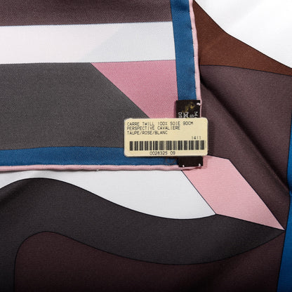 Hermes Silk Perspective Cavaliere 140 Scarf Taupe Rose White 2 of 5