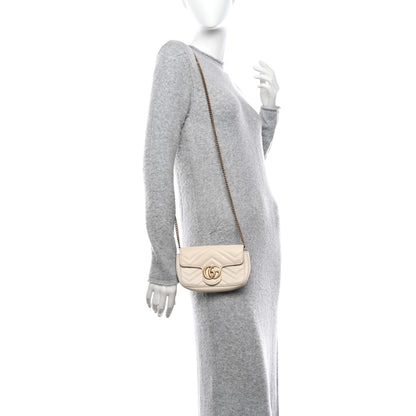 Gucci Calfskin Matelasse Super Mini GG Marmont Shoulder Bag White 2 of 14