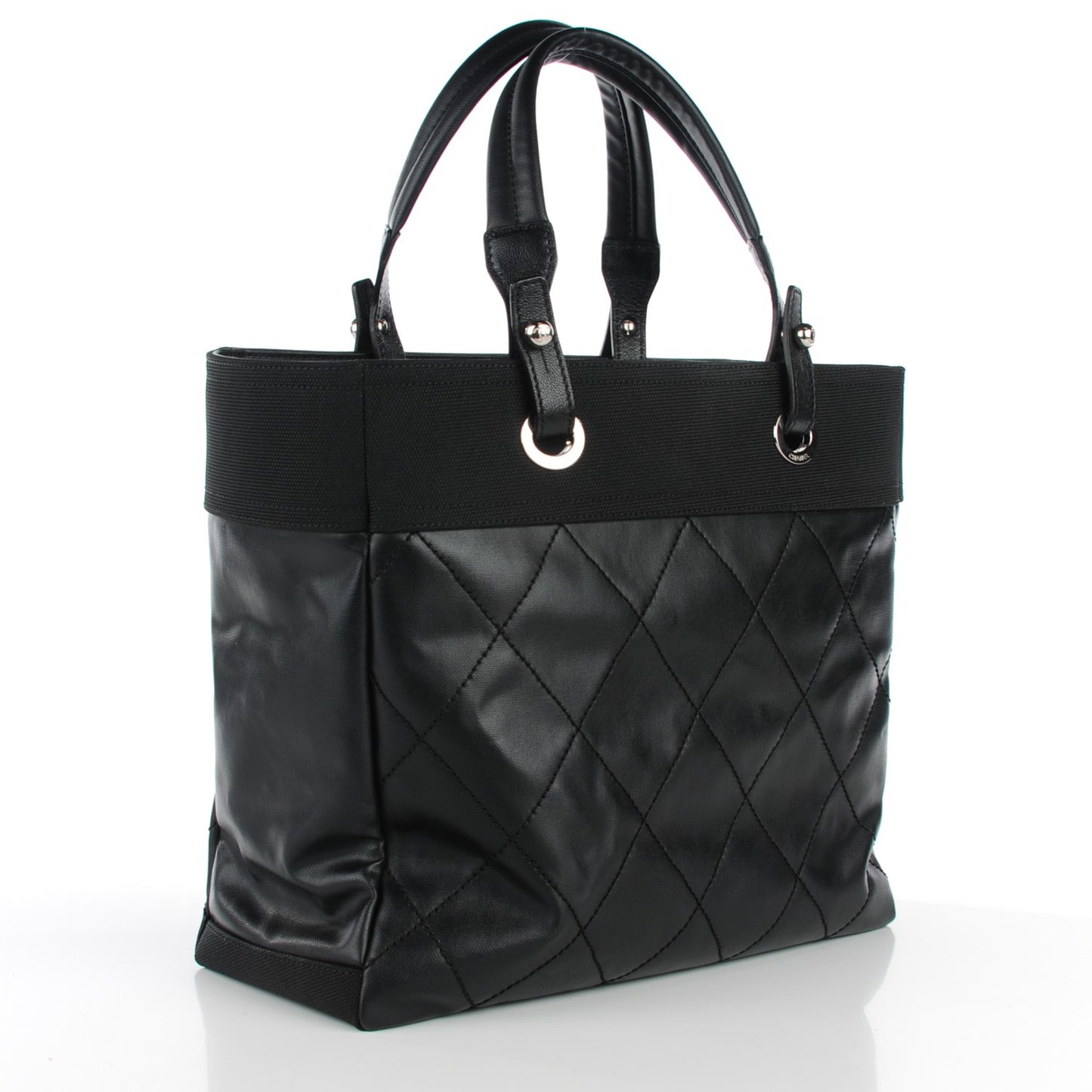 Coated Canvas Quilted Large Paris Biarritz Tote Black