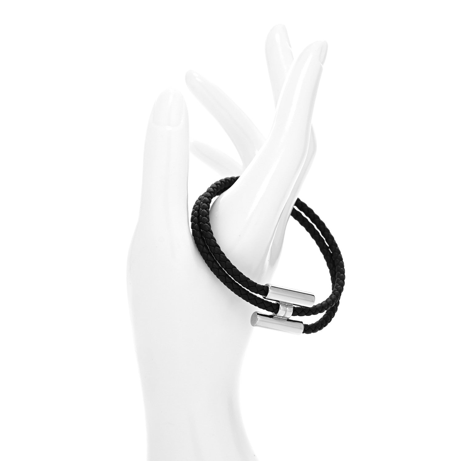 Hermes Swift Double Wrap Cord Tournis Tresse Bracelet T5 Black 2 of 4