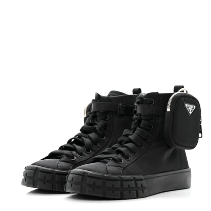 Prada Re-Nylon Gabardine Metal Triangle Logo Wheel Pouch Pocket High Top Sneakers 38.5 Black 4 of 10