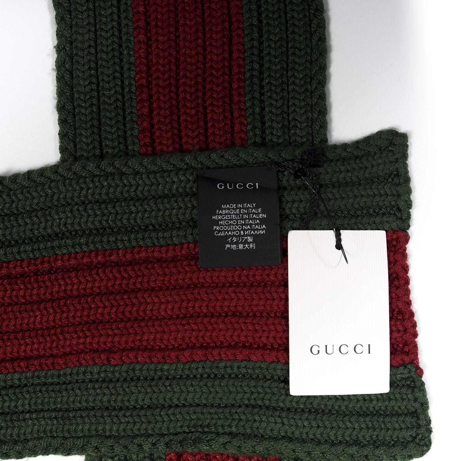 Gucci Wool Knit Ribbed Deesa Scarf Green Red 4 of 4