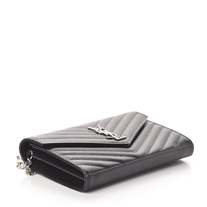 Saint Laurent Grain De Poudre Matelasse Chevron Monogram Chain Wallet Black 4 of 10