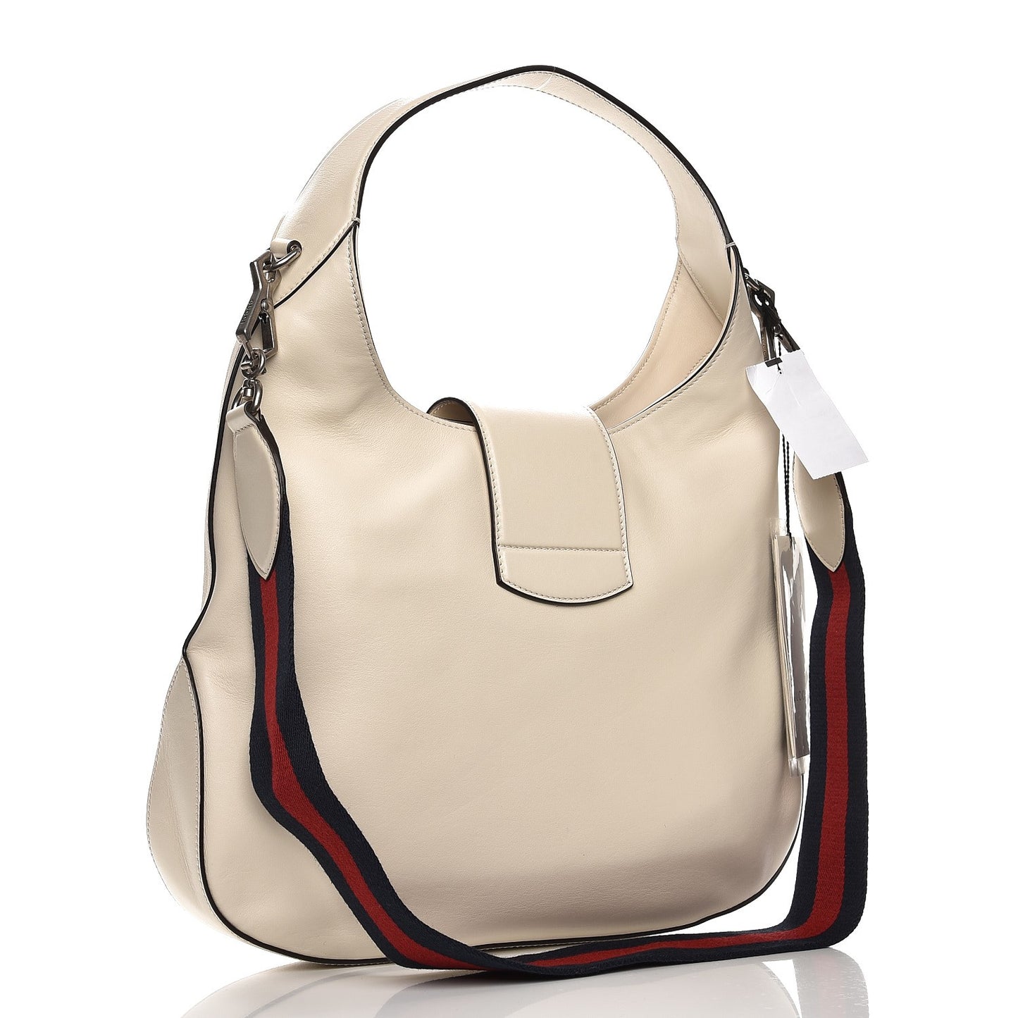Calfskin Web Stripe Medium Dionysus Hobo White
