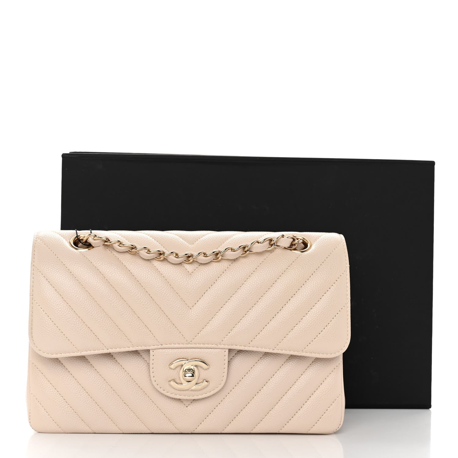 Chanel Caviar Chevron Quilted Small Double Flap Beige 3 of 11