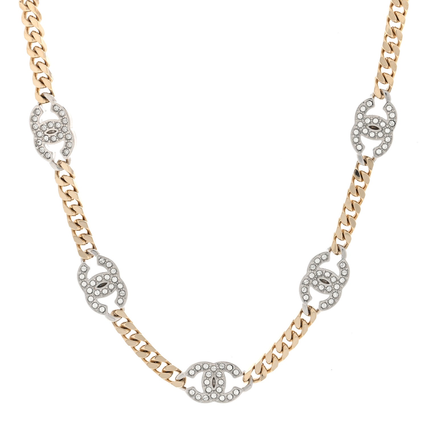 Chanel Crystal Chain CC Link Choker Gold Silver 1 of 5