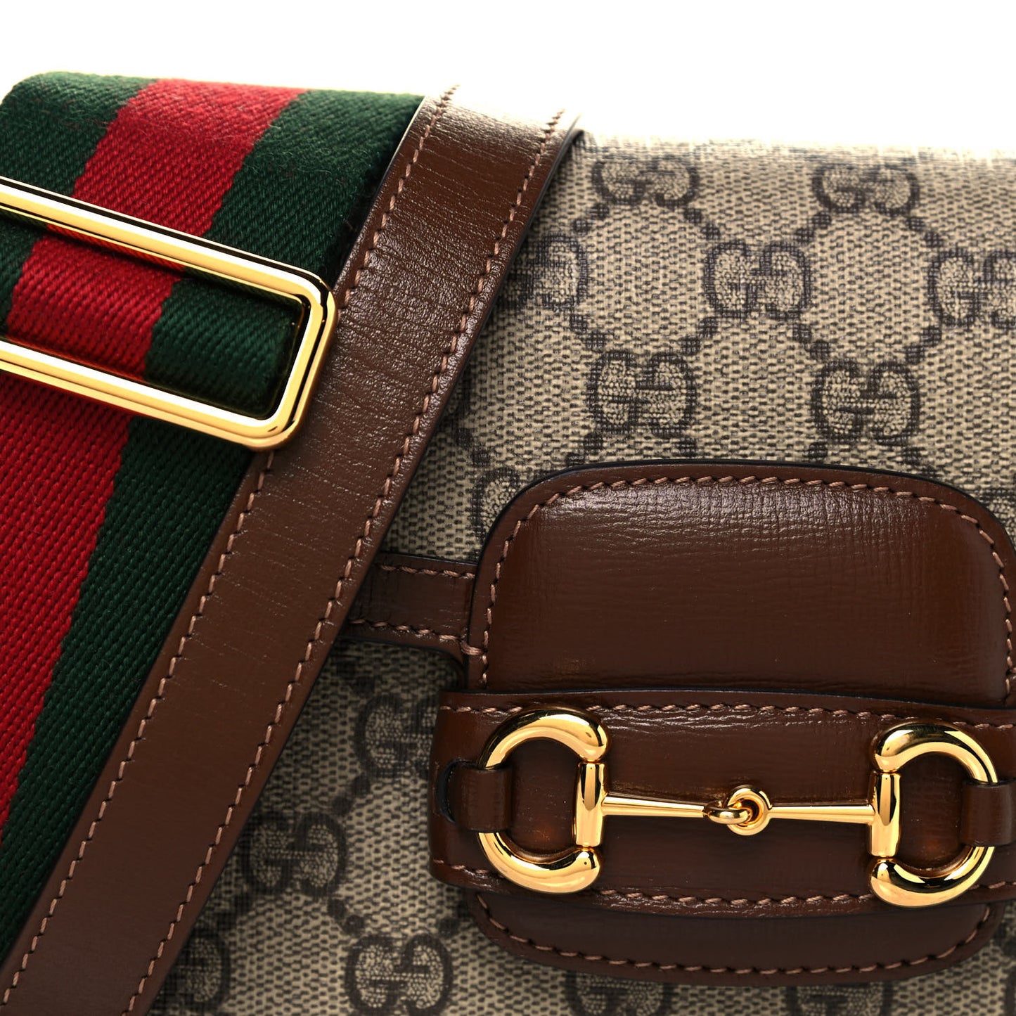 GG Supreme Monogram Web Mini Horsebit 1955 Shoulder Bag Beige Brown Sugar