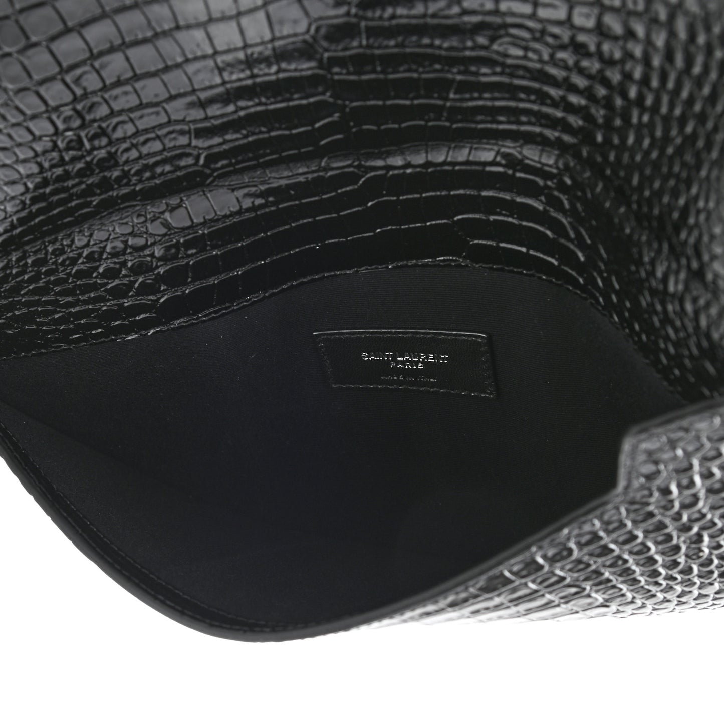 Calfskin Crocodile Embossed Uptown Monogram Clutch Black