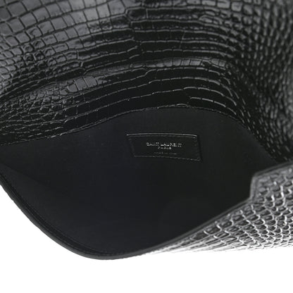 Saint Laurent Calfskin Crocodile Embossed Uptown Monogram Clutch Black 5 of 7