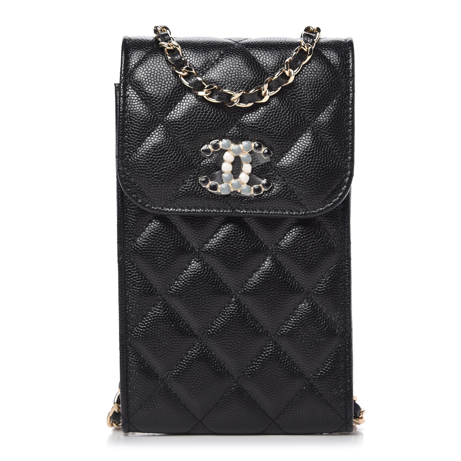 Chanel Caviar Quilted Crystal CC Airpods Pro and Phone Case With Chain Black 1 of 10