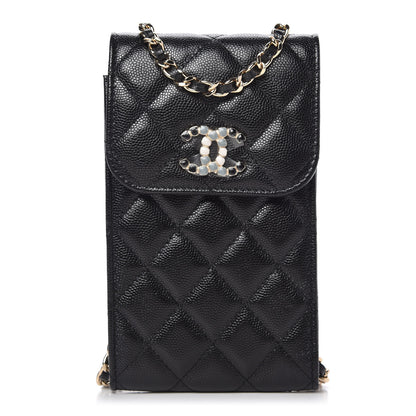 Chanel Caviar Quilted Crystal CC Airpods Pro and Phone Case With Chain Black 1 of 10