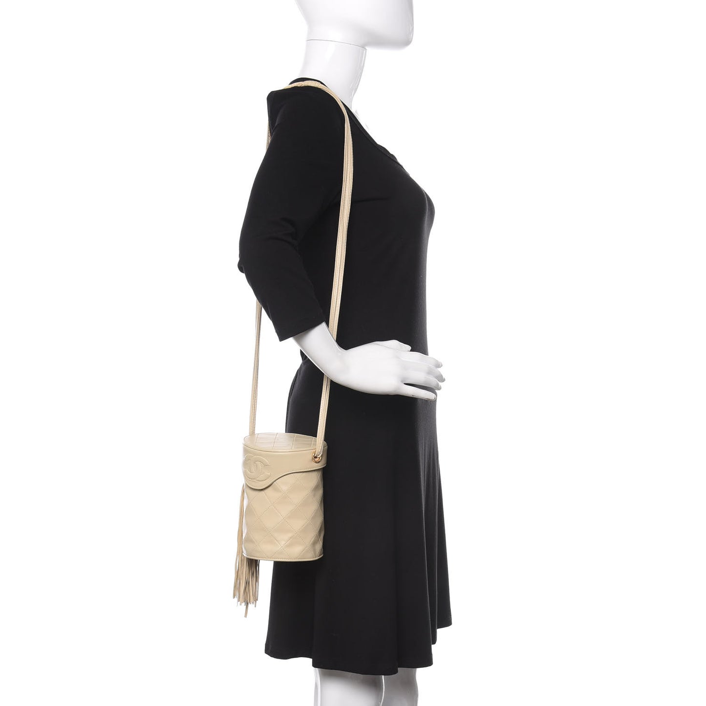 Lambskin Quilted Tassel Shoulder Bag Beige