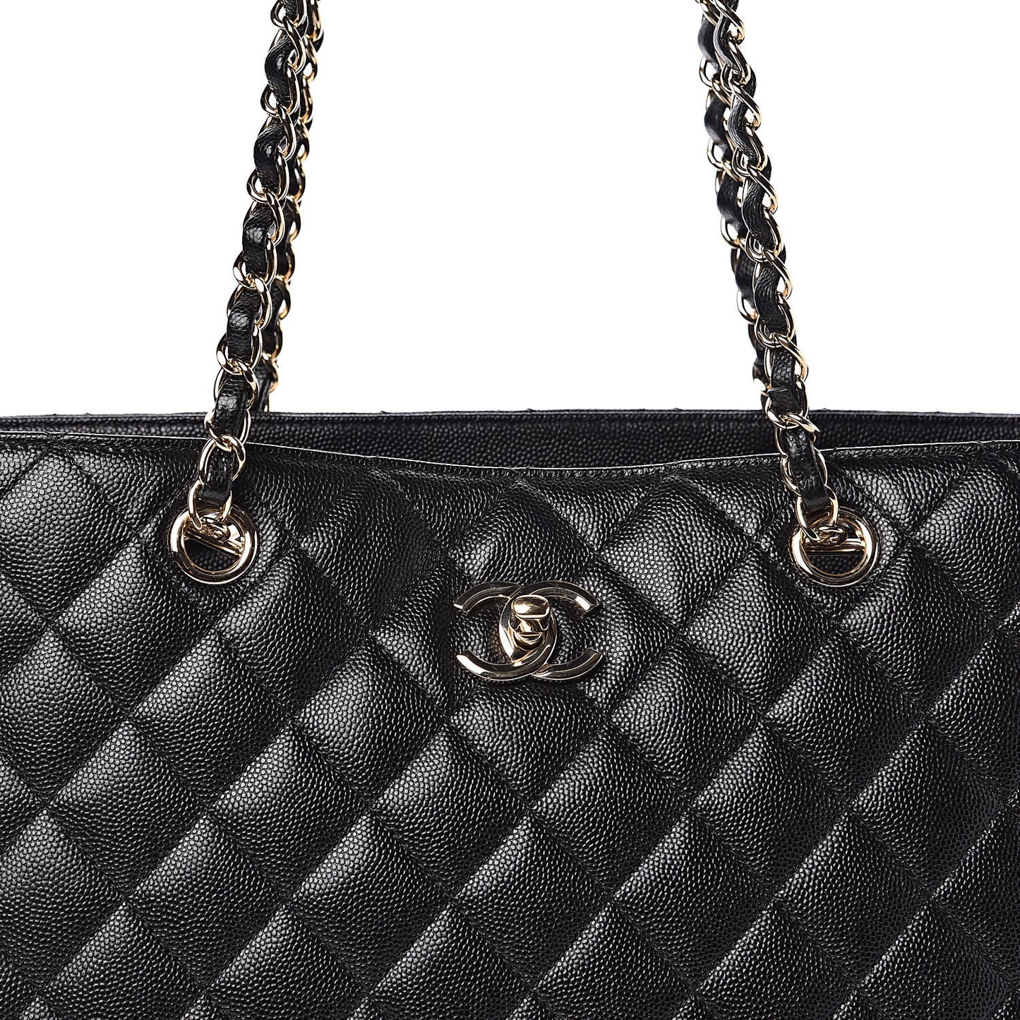 Caviar Quilted Large Shopping Tote Black