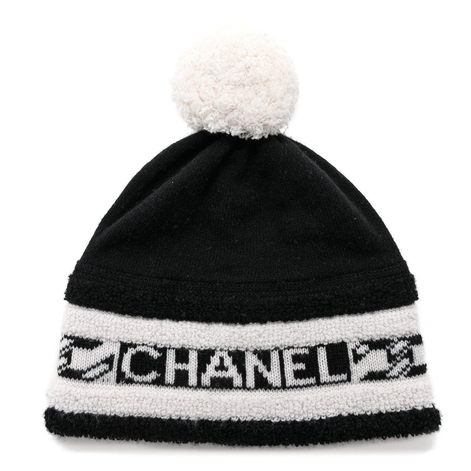 Chanel Cashmere CC Beanie Hat Ecru Black 1 of 6