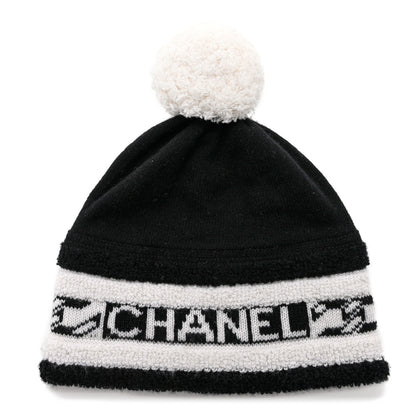 Chanel Cashmere CC Beanie Hat Ecru Black 1 of 6
