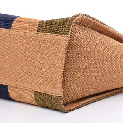 Chanel Straw Raffia Calfskin Striped Large Deauville Tote Khaki Beige Navy Blue 9 of 10