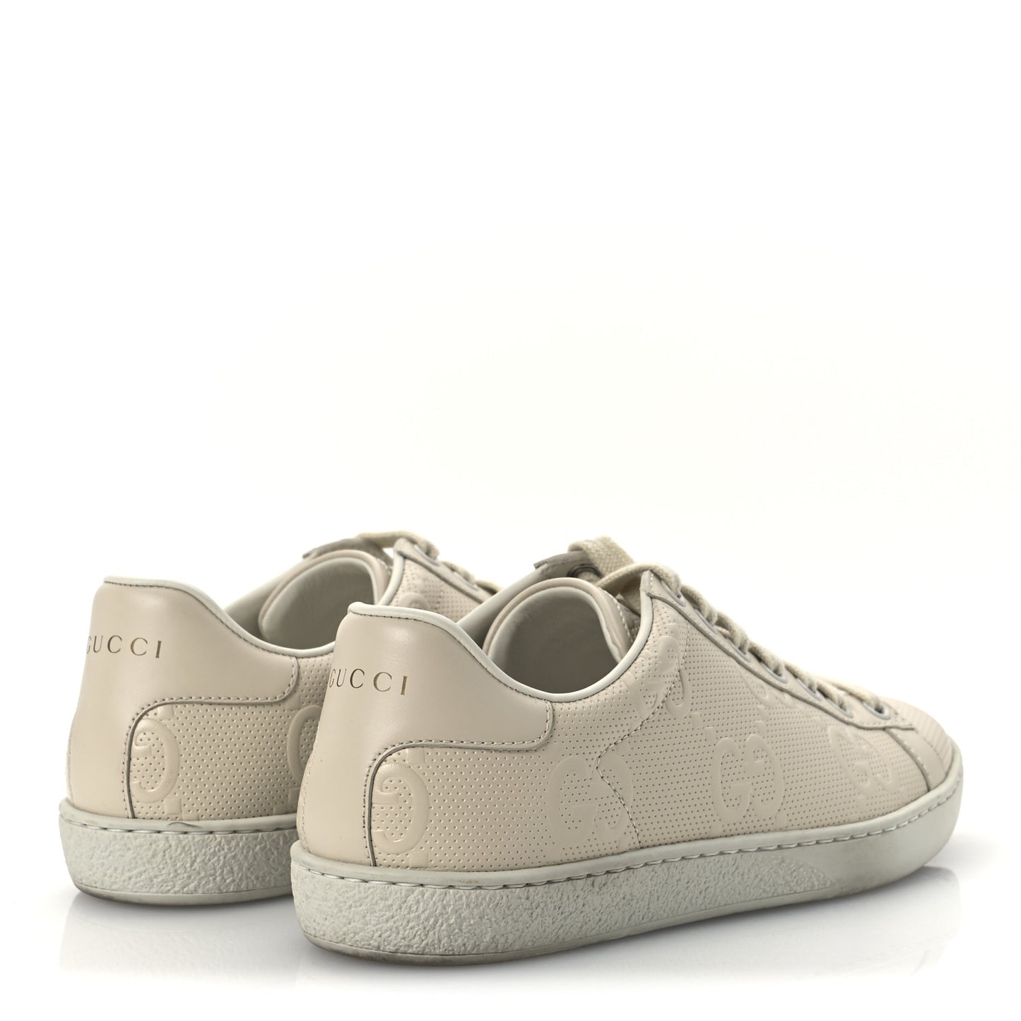 Calfskin GG Tennis Embossed Ace Sneakers 37 Mystic White