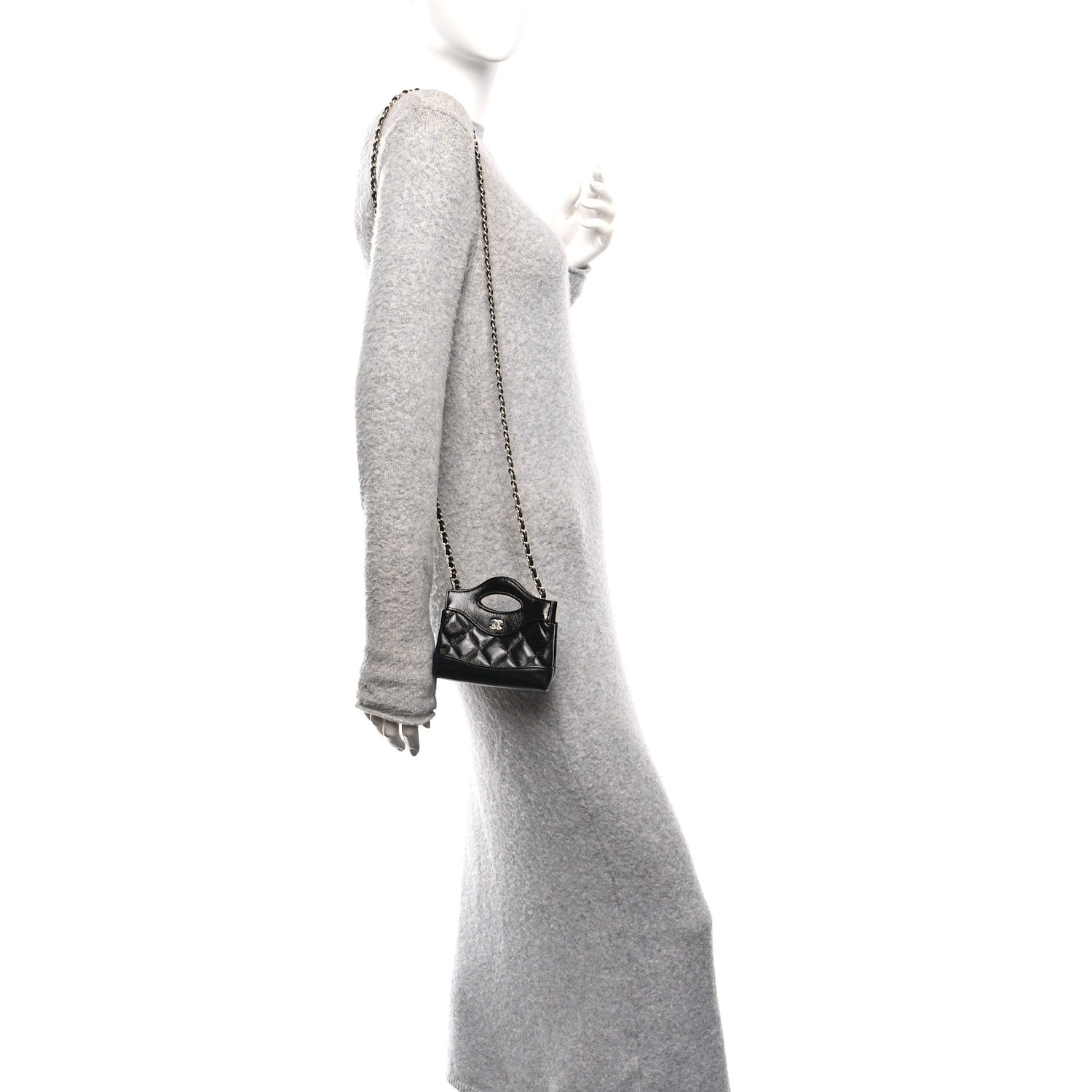 Chanel Shiny Lambskin Quilted Micro 31 Clutch With Chain Black 2 of 11