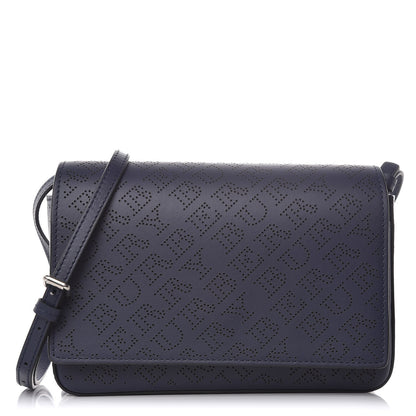 Burberry Calfskin Perforated Logo Hampshire Crossbody Navy 1 of 9