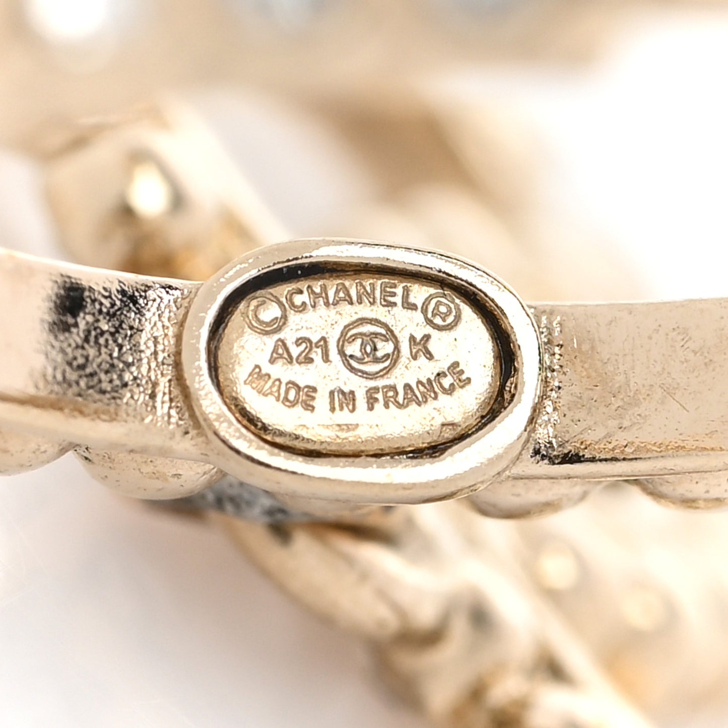 Crystal Pearl CC Perfume Bottle Drop Hoop Earrings Gold