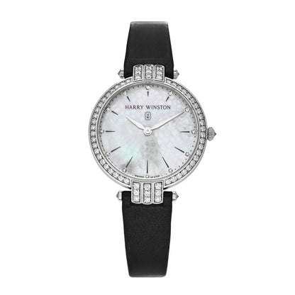 Harry Winston 18K White Gold Satin Diamond Bezel Mother of Pearl 36mm Premier Quartz Watch 1 of 7
