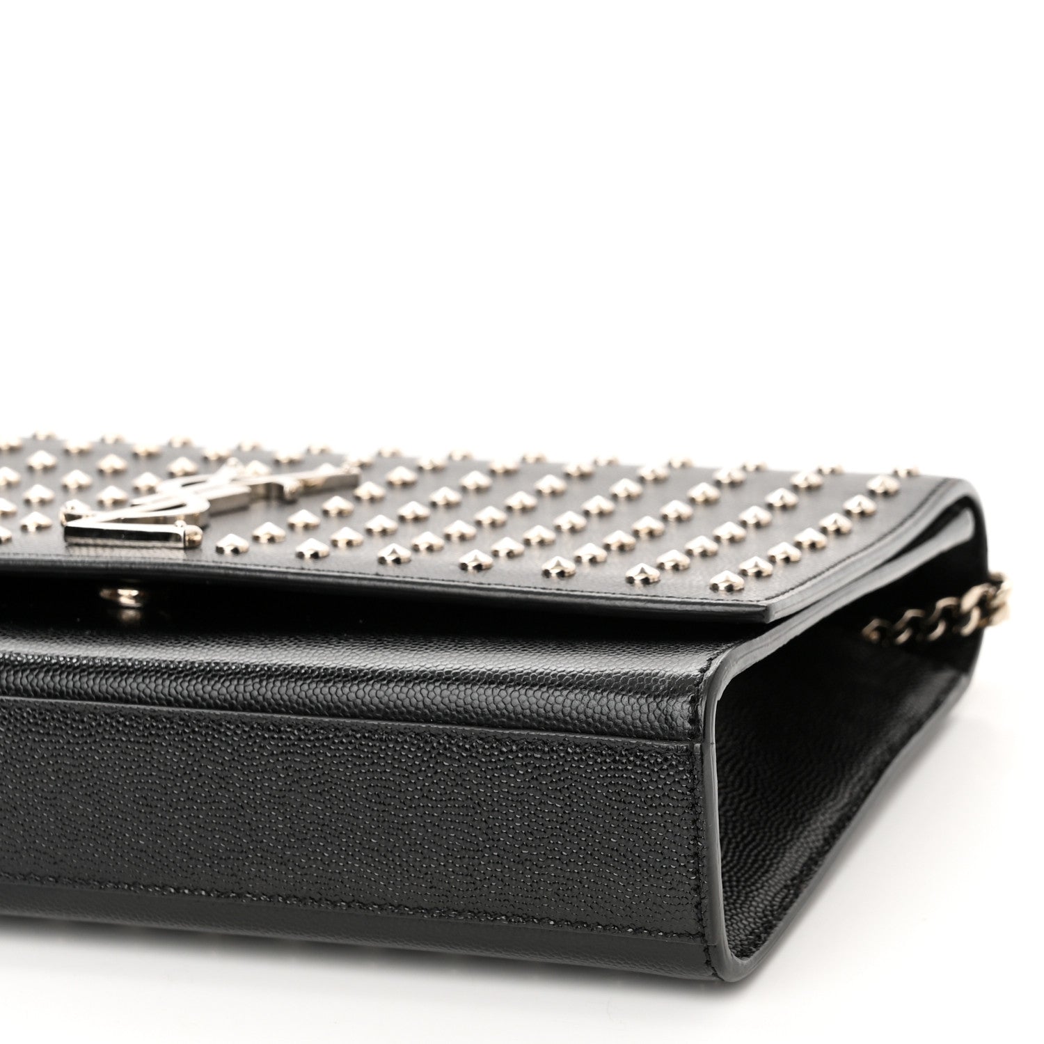 Saint Laurent Grain De Poudre Studded Medium Monogram Kate Satchel Black 10 of 10