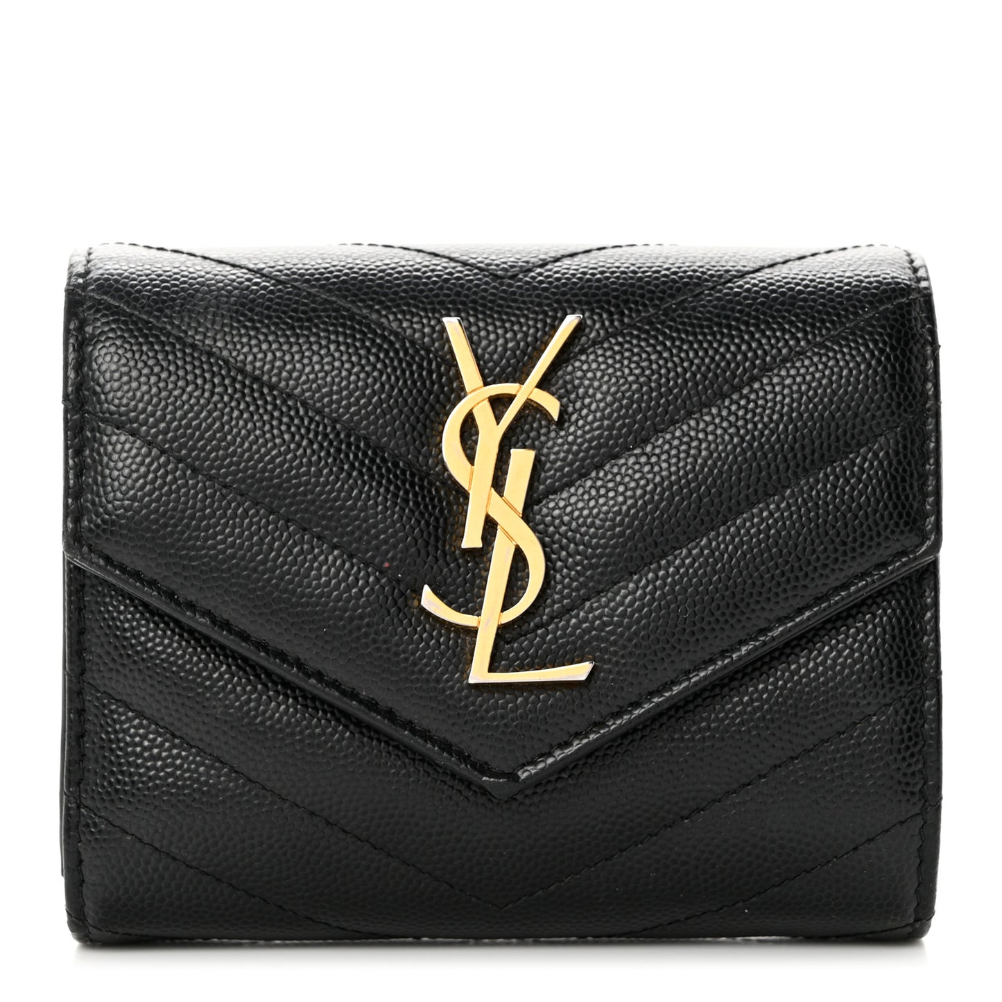 Grain De Poudre Matelasse Chevron Monogram Compact Tri Fold Wallet Black