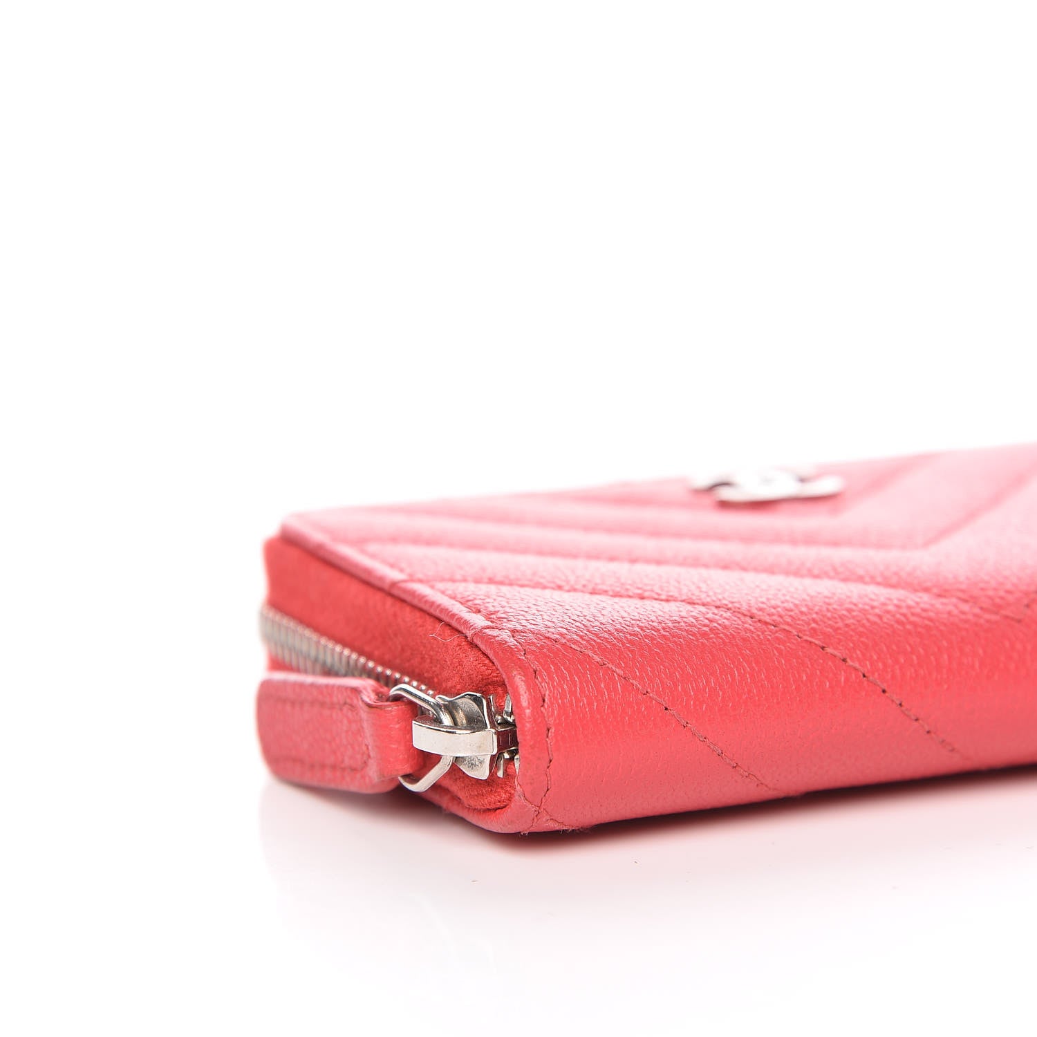 Chanel Caviar Chevron Quilted Zip Coin Purse Light Red 8 of 12