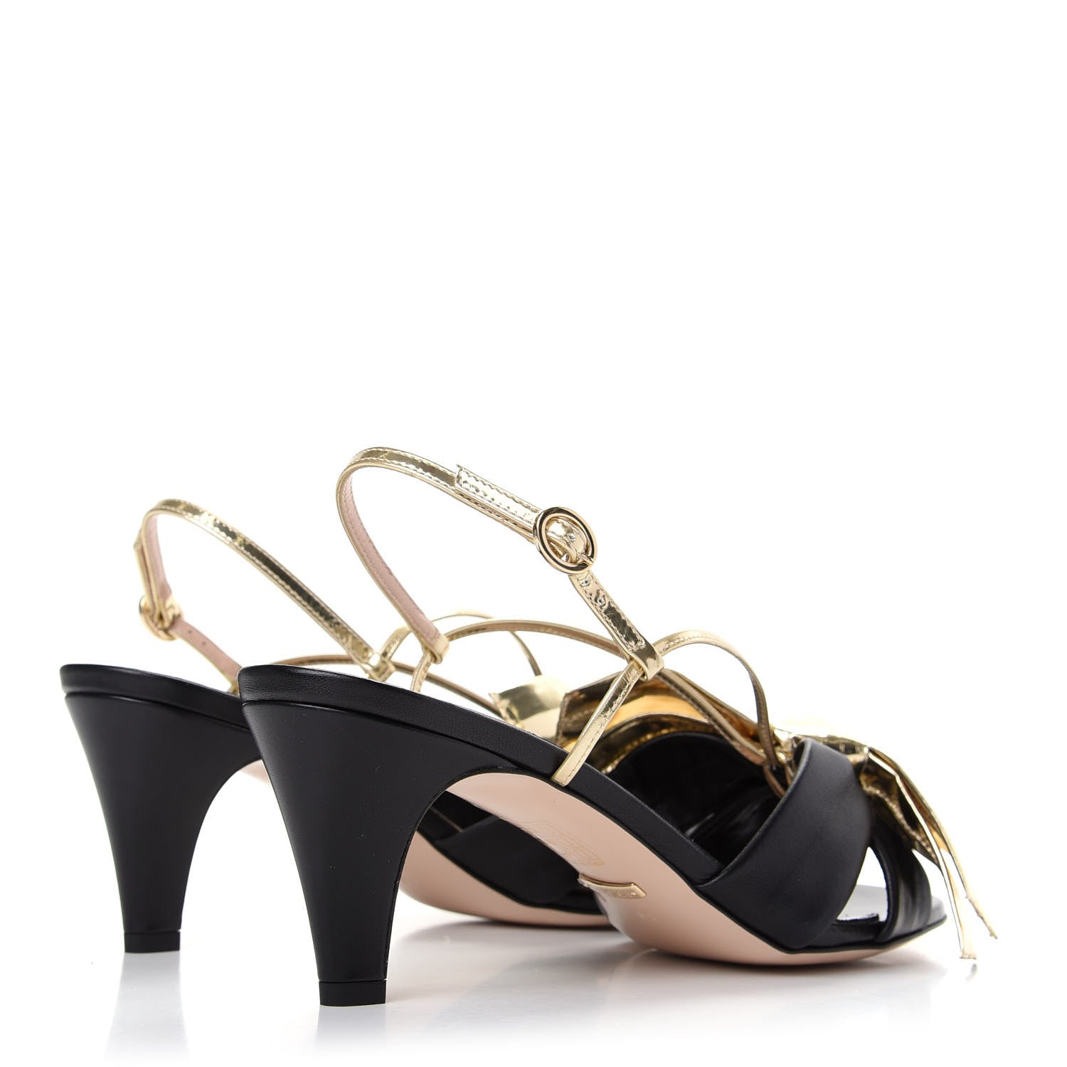 Gucci Nappa Metallic Bow Daphne Mid Heel Sandals 39 Black Platino 4 of 10