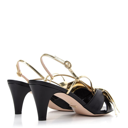Gucci Nappa Metallic Bow Daphne Mid Heel Sandals 39 Black Platino 4 of 10