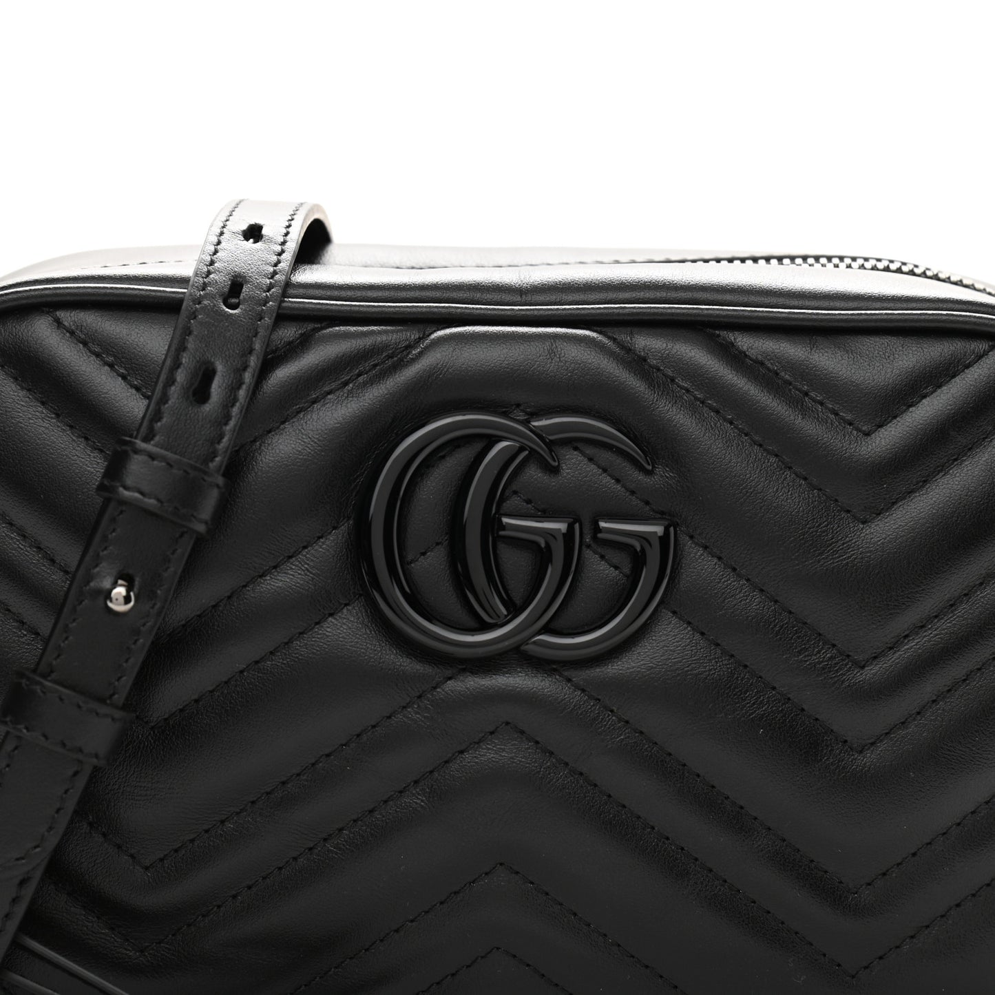 Calfskin Matelasse Monochrome Small GG Marmont Chain Shoulder Bag Black