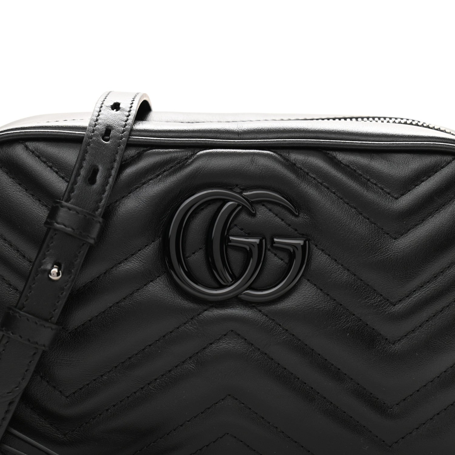 Gucci Calfskin Matelasse Monochrome Small GG Marmont Chain Shoulder Bag Black 6 of 9