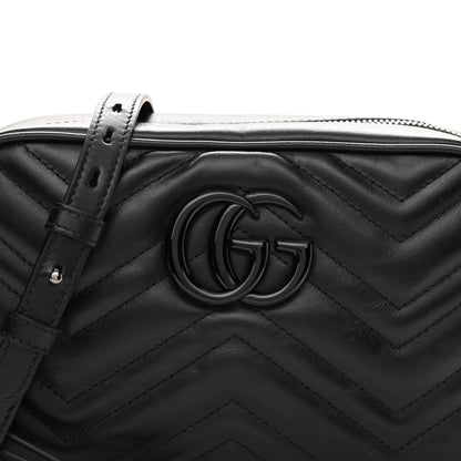Gucci Calfskin Matelasse Monochrome Small GG Marmont Chain Shoulder Bag Black 6 of 9