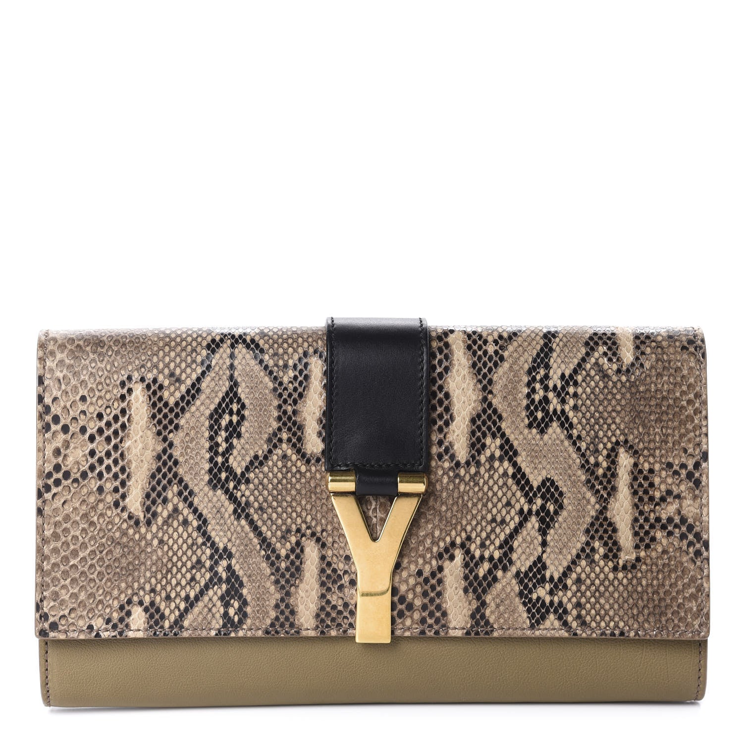 Saint Laurent Snakeskin Calfskin Y Ligne Clutch Black Olive 1 of 11