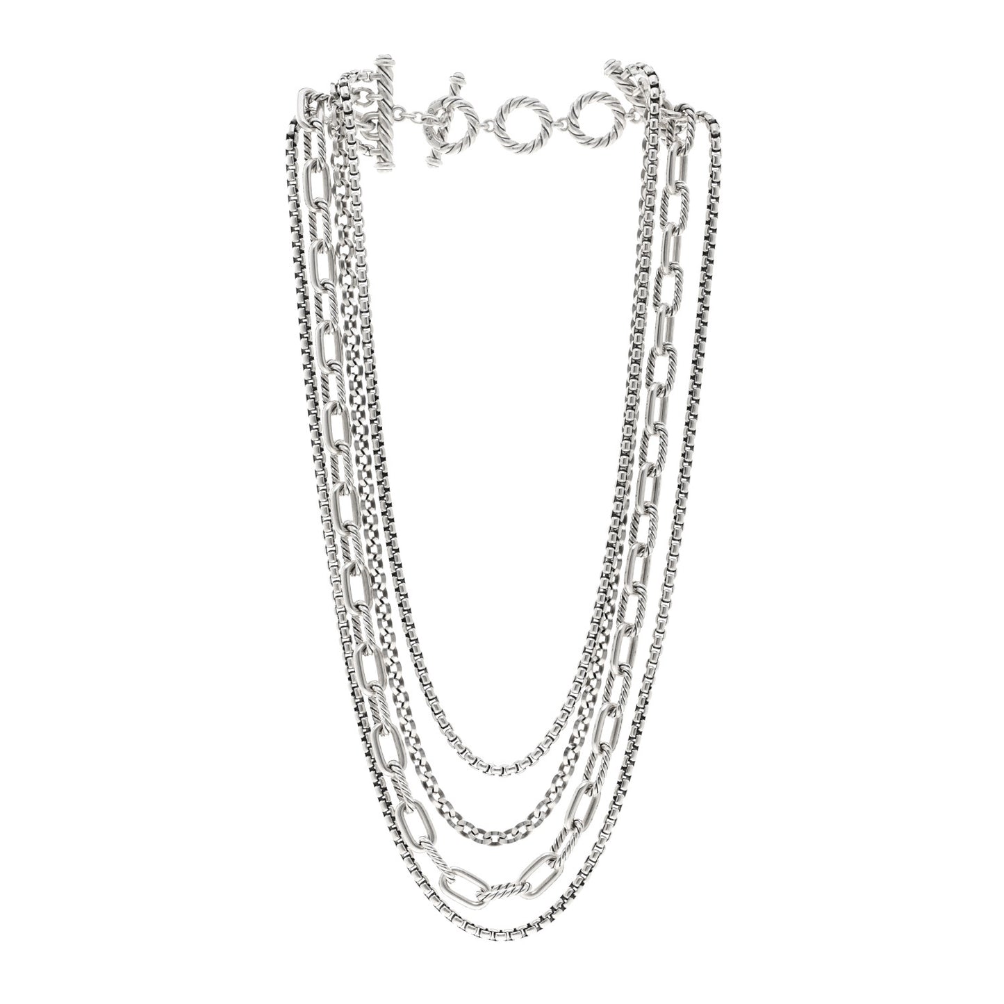 Sterling Silver Four Row Mixed Chain Bib Necklace