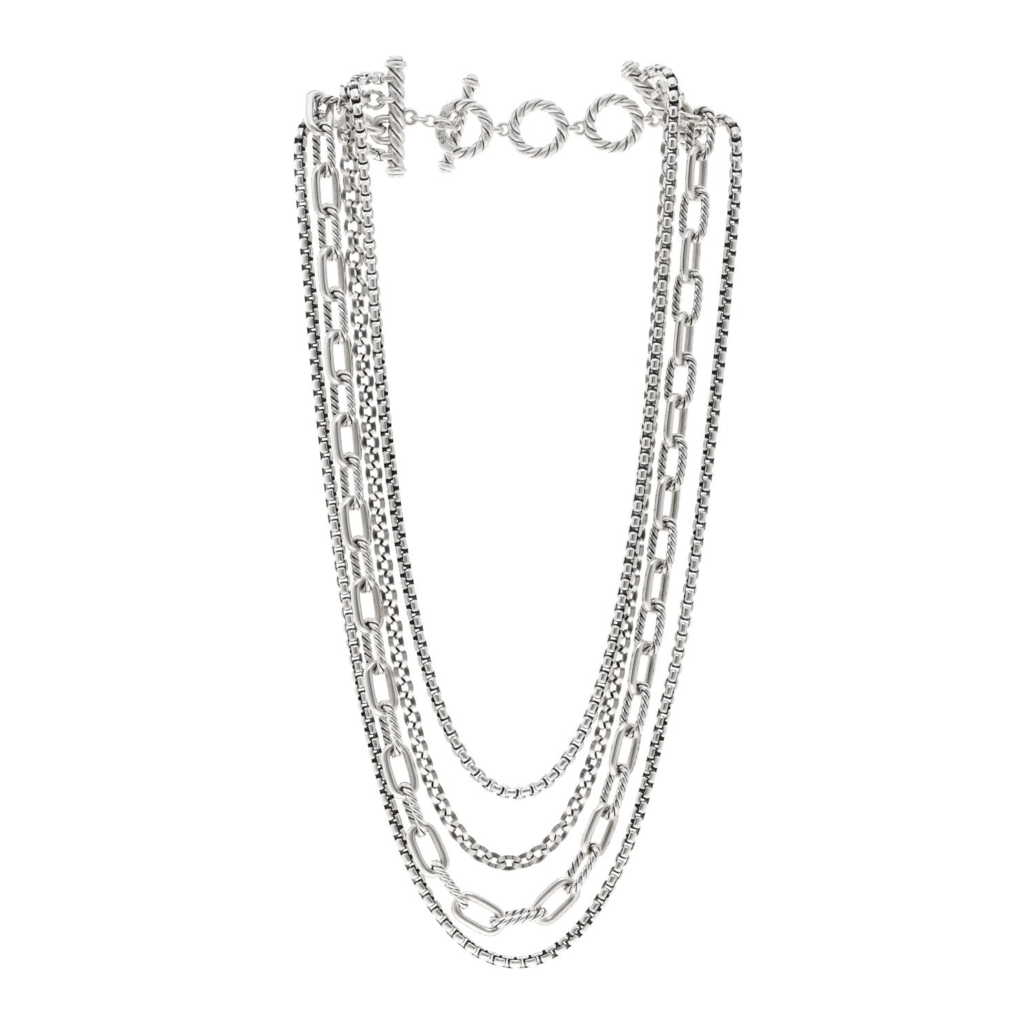 David Yurman Sterling Silver Four Row Mixed Chain Bib Necklace 3 of 4