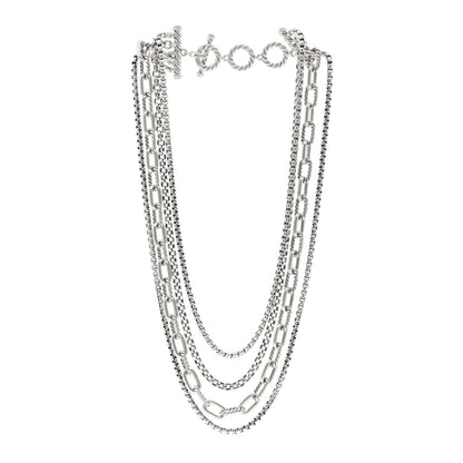David Yurman Sterling Silver Four Row Mixed Chain Bib Necklace 3 of 4