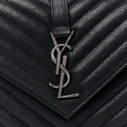Saint Laurent Sheepskin Matelasse Chevron Monogram Medium College Bag Black 9 of 13