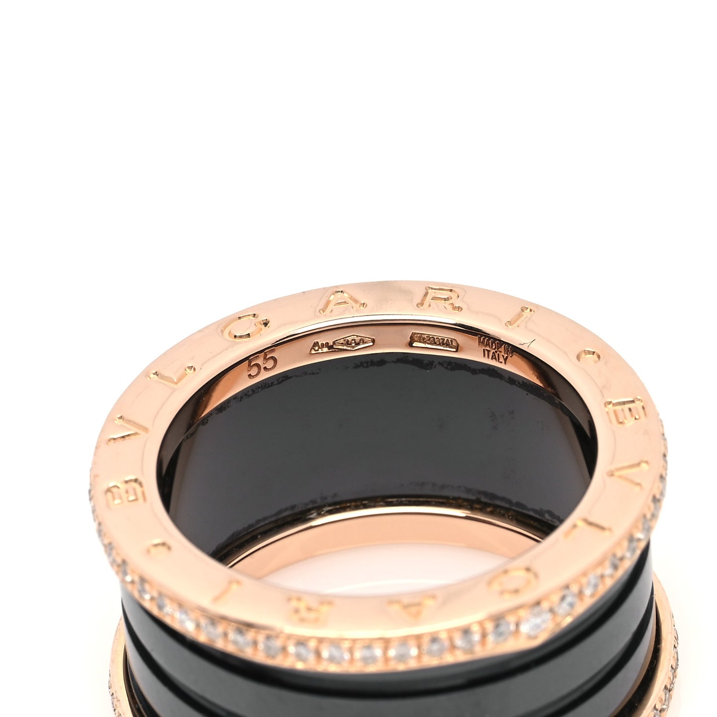 18K Rose Gold Black Ceramic Diamond B.Zero1 Four-Band Ring 55 7.25