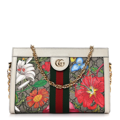 Gucci GG Supreme Monogram Flora Web Small Ophidia Chain Shoulder Bag White 1 of 11