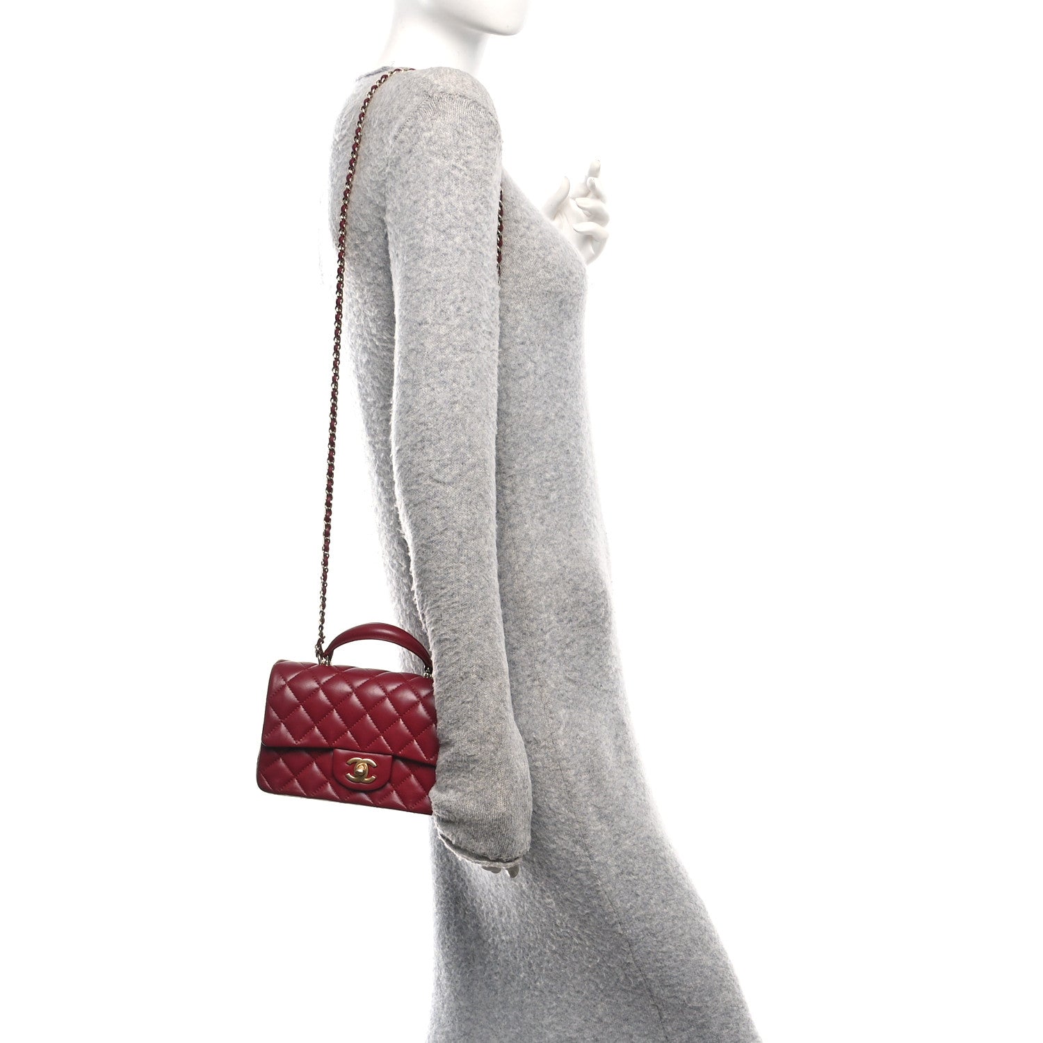 Chanel Lambskin Quilted Mini Top Handle Rectangular Flap Burgundy 2 of 10