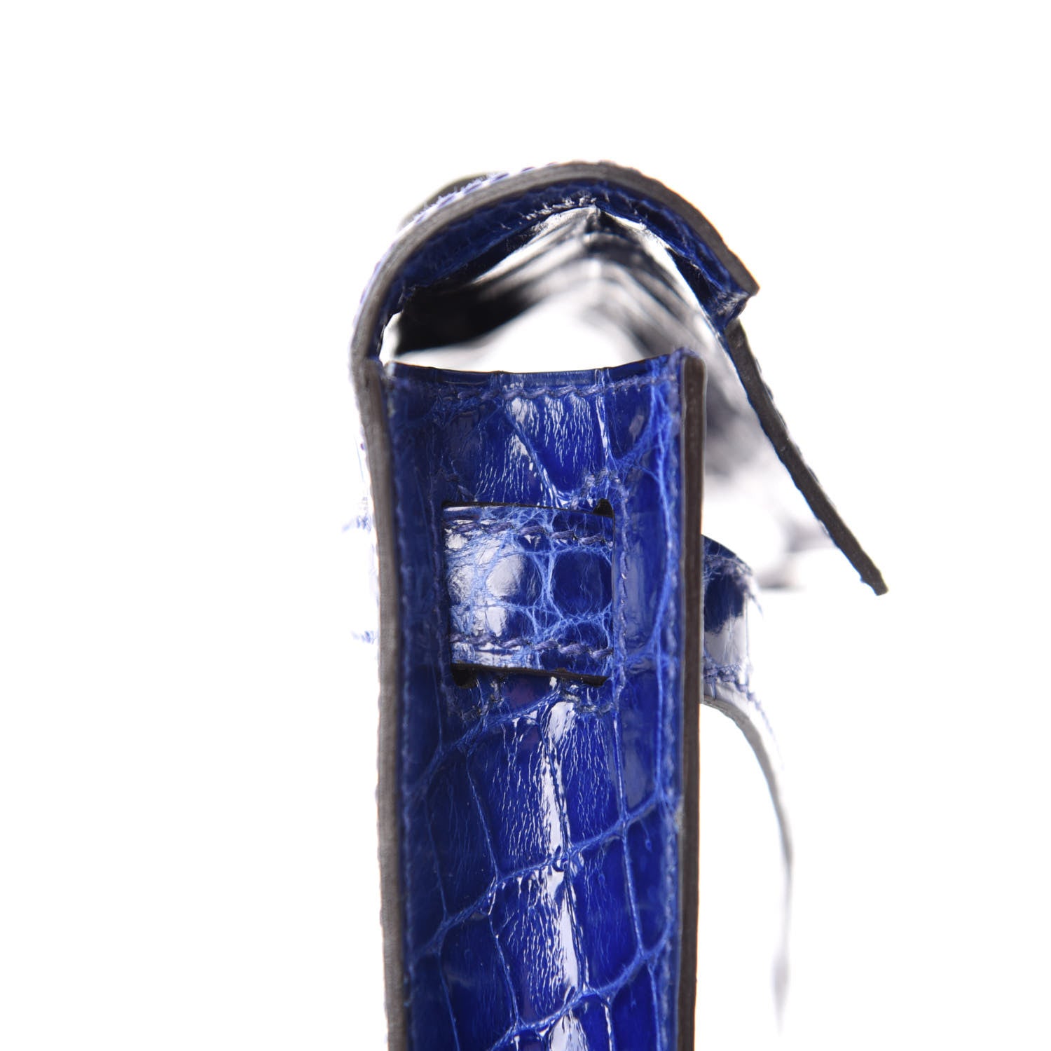Hermes Shiny Niloticus Crocodile Kelly Cut Pochette Bleu Electrique 16 of 29