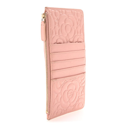 Chanel Caviar Camellia Embossed Classic Flat Wallet Pouch Pink 3 of 7